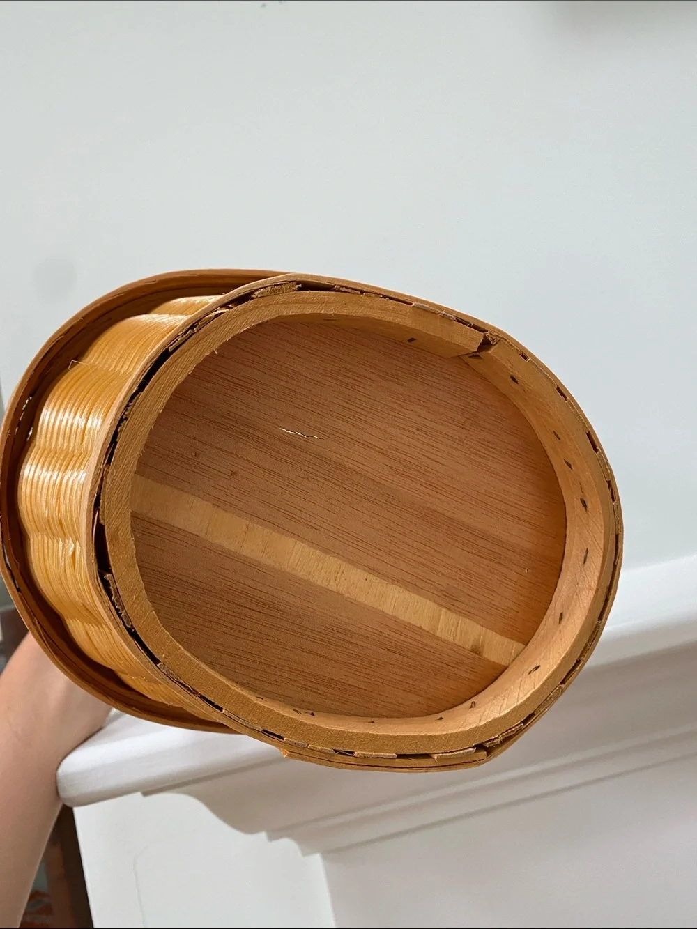 Handwoven Tan Wood Handle Basket - Rustic Home Accent